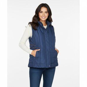 Sporto Vintage Navy Blue Puffer Vest 1X Plus Size Quilted Cinched Waist Zip Up